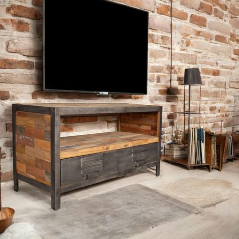 Meuble TV bois métal 2 tiroirs CARAVELLE (1/4)