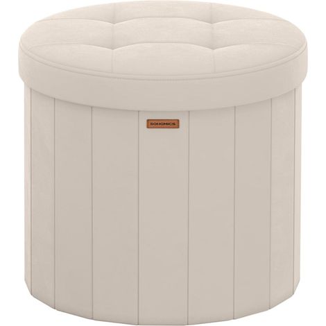 Sgabello/poggiapiedi rotondo con coperchio rimovibile 46 x 45 cm pieghevole facile da montare tessuto felpato per camera da letto soggiorno corridoio beige 120006351