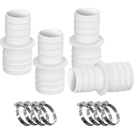 Lot de 4 raccords de tuyau de piscine de 32 à 38 mm de diamètre avec 8 colliers de serrage, adaptateur de réduction de tuyau pour piscine, jardin (1/5)
