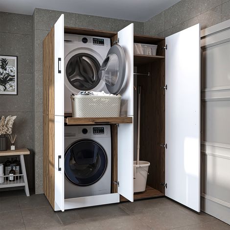Roomart DORA-I Waschmaschinen-Überbauschrank 130, Weiß-Eiche