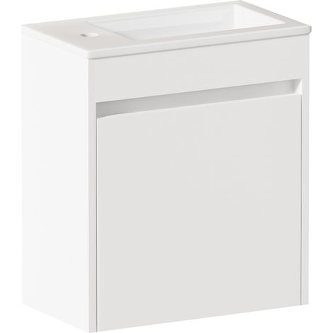 Mueble de baño blanco de 46 cm con lavabo integrado y puerta con cierre suave (1/5)