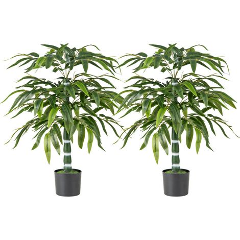 Set di 2 alberi di bambù artificiali 100 x 15 x 12,5 cm aspetto realistico rami regolabili stile naturale PP verde 200012396