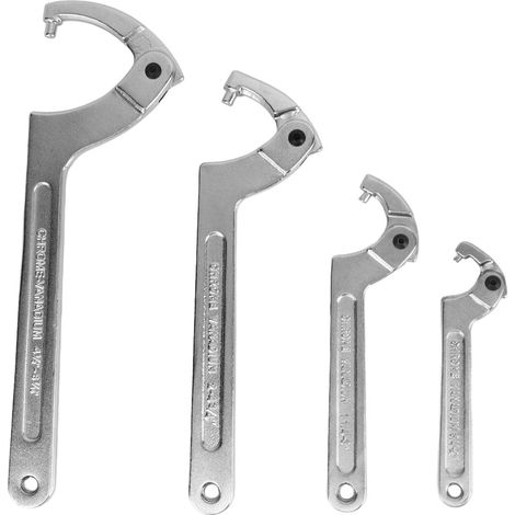 Ce jeu de 4 clés à ergots réglables comprend des outils chromés haute résistance en acier allié. De conception universelle, il convient pour une utilisation avec des colliers, des roulements, etc. (1/5)