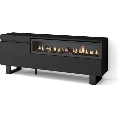 Skraut Home – Meuble TV noir 150x57x35cm – Grand espace de rangement – Cheminée électrique à LED – Design industriel moderne – Pour TV jusqu'à 65' (1/5)