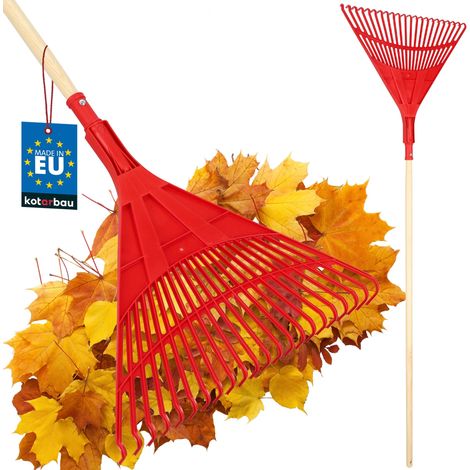 KOTARBAU® Rateau À Feuilles - Plastique - 50 cm - avec Manche en Bois - Extra-Click - Rateau Jardin - Ramasse Feuilles - Léger - Rouge & Bois Verni - Ergonomique (1/5)