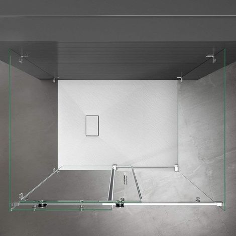Piatto Doccia Spessore 2.6 Cm Resina SMC Effetto Pietra Stone Ardesia Antiscivolo Riducibile Filopavimento Con Griglia Di Copertura Bianco 100x100 Cm - Misura: 80 x 80 Cm (1/5)