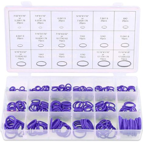 Juego de juntas tóricas, 270 piezas en 18 tamaños, Anillos sellado resistentes calor automóviles vehículos, Caucho natural, Anillos goma, Morado (1/5)