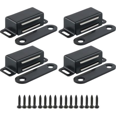 4 Pièces Aimant Porte Placard 4.5 CM pour Porte de Placard de Cuisine, Loquet de Porte Magnétique Aimant Meuble Fermeture pour Tiroir, Armoire, en Acier Inoxydable, Noir (1/5)