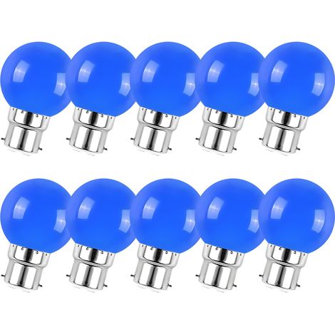 Lot de 10 ampoules LED couleur mini globe G45 B22 à baïonnette 3 W bleu pour décoration maison bar et fête (1/5)