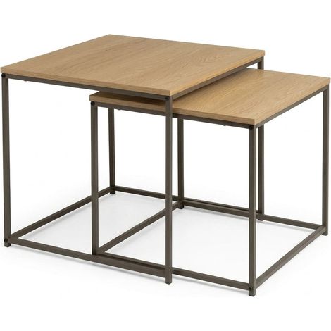 Set 2 Tavolini da Salotto Moderni Design Quadrati Soggiorno 50x50x50cm S/2 URBAN NATURALE-GRIGIO (1/5)