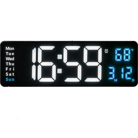Horloge Digital - Ecran LED 16 Pouces - Affichage Heure Date Temperature - Design Scandinave Minimaliste - Pour Salle De Sejour Bureau Ecole - 1 Unite (1/5)