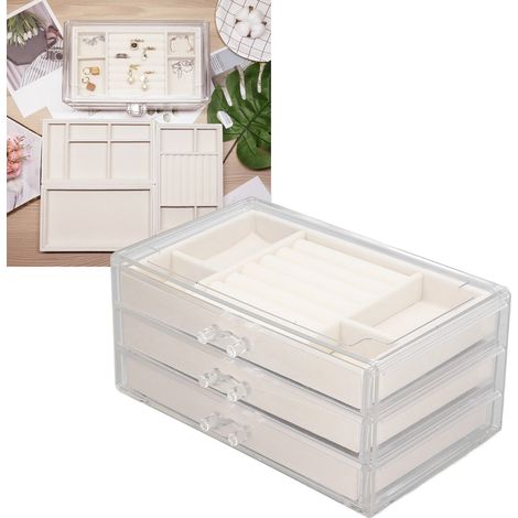 Boîte de rangement pour boucles d'oreilles et bijoux, boîte à bijoux transparente en acrylique pour colliers, petite boîte de rangement de bureau à tiroirs pour ornements (1/5)