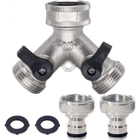 Répartiteur de tuyau flexible bidirectionnel en laiton avec raccord rapide de 3/4 de pouce.