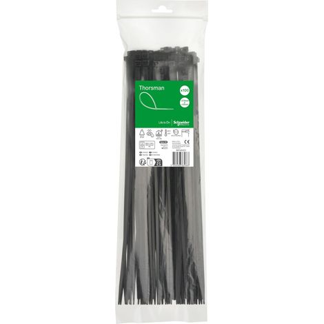 Lot de 100 serre-câbles en polyamide 370 x 4,8 mm Bords arrondis lisses autobloquants Noir (1/3)