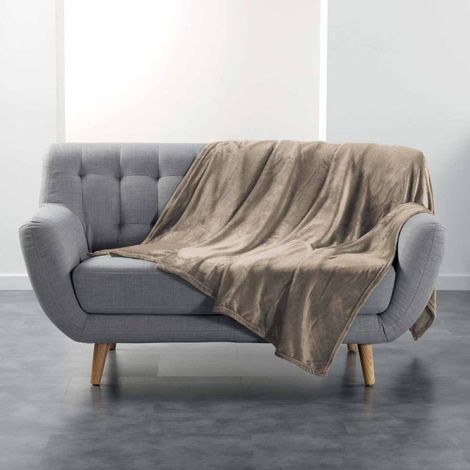 Plaid Uni en Flanelle "Flanou" 180x220cm Taupe (1/4)