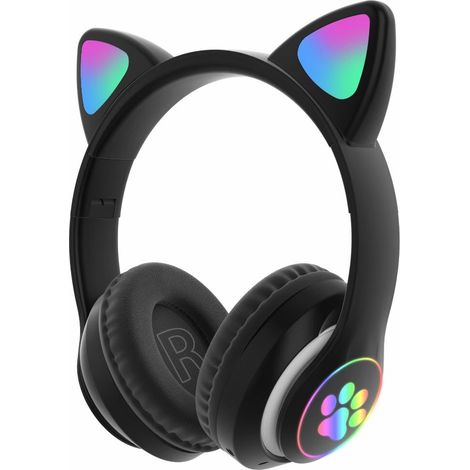 Auriculares inalámbricos con orejas de gato, iluminación LED, micrófono incorporado y diadema ajustable, para niños y adultos. (1/5)