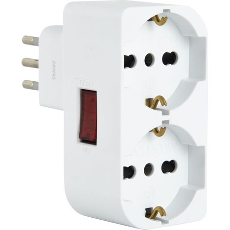 Double Adaptateur 71948 - Peu encombrant - Deux Prises Avant P40 - Utilisation Polyvalente (10/16 A + Schuko Allemand) - Petite Prise 10 A à l'extérieur de la fiche/Interrupteur (1/5)