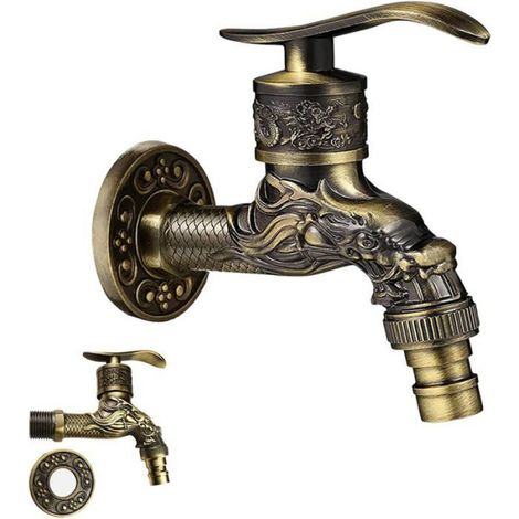 1 Robinet de jardin, Alliage de cuivre, Style vintage antique, Finition cyan, Pour extérieur et intérieur (1/5)