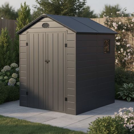 Abri Jardin Résine Anthracite 3,65m2 Double Porte Kit Fondation Jôbu