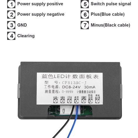 Compteur numérique à LED CC 4 chiffres 0-9999, affichage haut/bas, panneau plus/moins, bleu (1/5)