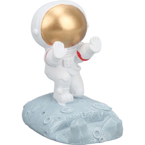 Support de téléphone portable créatif en résine représentant un astronaute de dessin animé, idéal pour la maison, la cuisine ou le bureau. Doré.