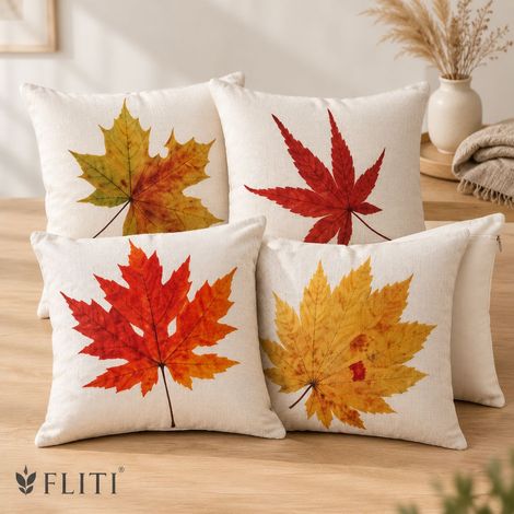 FLITI Lot de 4 Housses de Coussin Automne Feuilles d'Érable Coton Lin 45x45cm (1/5)
