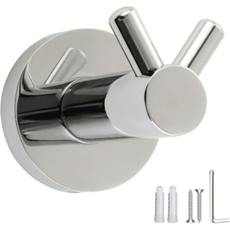 Porte-manteau mural double en acier inoxydable chromé poli - Idéal pour la salle de bain, la cuisine, le couloir - Design élégant et résistant aux rayures (1/4)