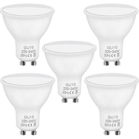 Ampoules LED GU10, lot de 5, équivalent ampoule incandescente 5 W, ampoule halogène 40 W, 220-240 V, 450 lm, blanc froid 6500 K, faisceau large 120°, spots LED, N (1/5)