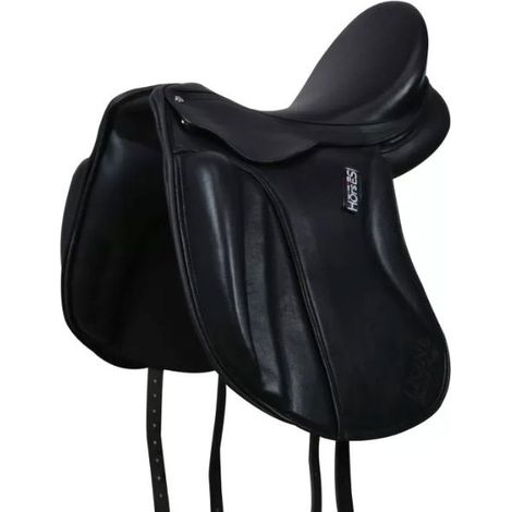 17,5", Nero: Sella da Dressage in cuoio modello Lione con appoggi alti e riscontri regolabili (1/5)