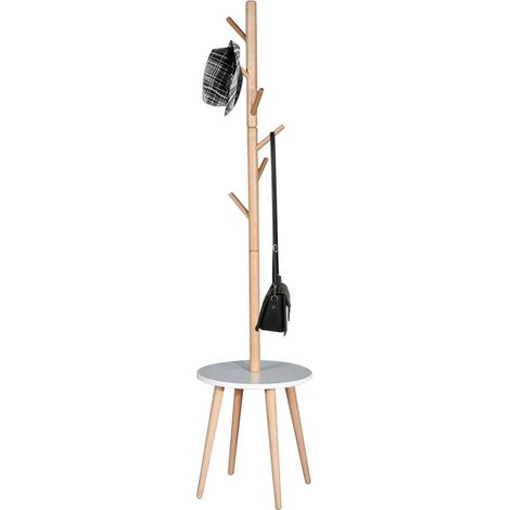 Porte-manteau design sur pied en bois avec 6 crochets porte-manteaux et base table basse Dimensions 40 x 40 x 170 cm (1/5)