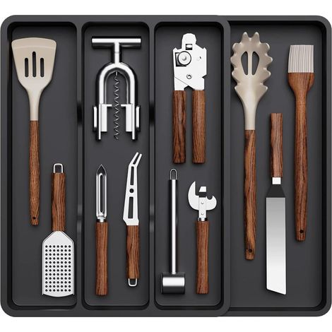 Rangement Couvert Extensible, Organisateur de Tiroir Réglable Organisation de Cuisine en Plastique, Separateur Tiroir pour Couverts (30-43 x 40 x 4.5cm) (1/5)