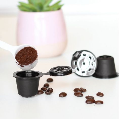 Filtro per caffè ricaricabile in acciaio inox cromato, capsula riutilizzabile, compatibile con Nespresso. (1/4)
