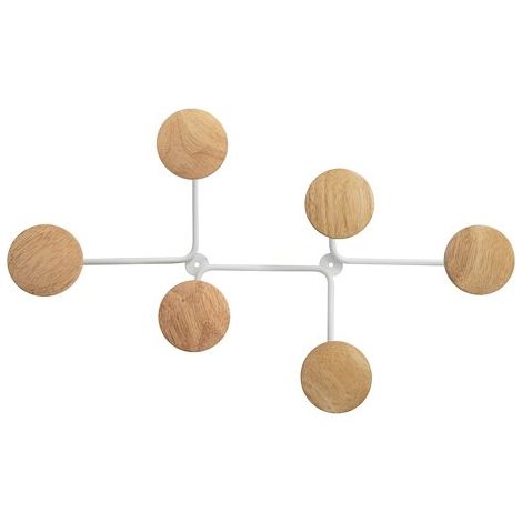 Patère murale Six - blanc/bois (1/5)