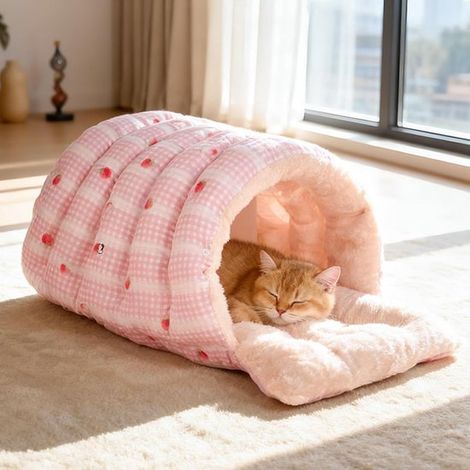 Panier-doudou pour chat et chien – Beige – Extérieur velours côtelé – Doublure peluche – Coussin lavable – 65x40x28 cm (1/5)