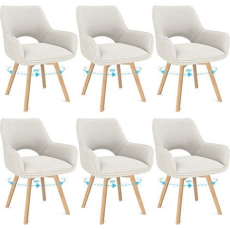 WAFTING Lot de 6 Chaises de Salle à Manger, Fauteuil Pivotantes avec Accoudoirs, Rembourrées avec Dossier en Velours,Beige (1/5)