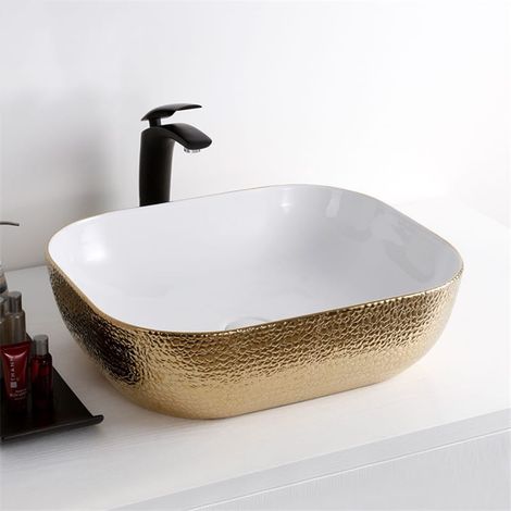 Aufsatzwaschbecken Schlangenhaut gold-weiß 50x40x14 cm (1/4)