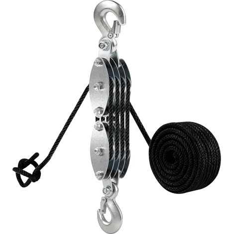 Palan Manuel à Corde 20 m Noir, Poulie de Levage Charge Maximale 2000 kg, 8 Poulies, Poulie de Mouflage avec Crochet, Poulies de Renvoi, Corde a Cliquet pour Soulever des Objets Lourds (1/5)