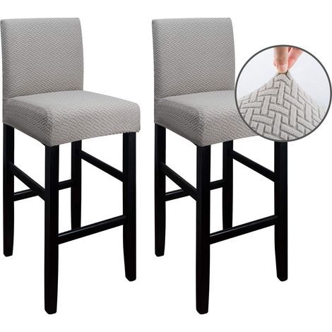 Set of 2 Bar Stool Covers with Backrest, Washable Stretchable Dustproof Covers for Kitchen, Dining Room, Cafe Bar Stools (Taupe) (1/5)