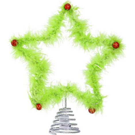 1 Étoile à cinq branches en peluche sans lumière décoration de cime d'arbre bande verte sapin de Noël intérieur (1/5)