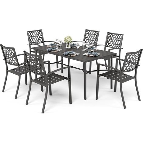 Gartenmöbelset Metall 6 Stühle Esstisch stapelbar 170x96x74 CM Schwarz (1/5)