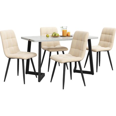 Table de salle à manger rectangulaire 117 cm avec 4 chaises, ensemble moderne beige en velours, plateau MDF, pieds noirs, pour cuisine ou séjour CHICFURN (1/5)