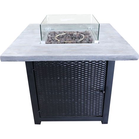 Teamson Home All'aperto Giardino Rattan Gas Propano Fire Pit Bruciatore da Tavolo, Braciere Senza Fumo, Riscaldatore per Mobili da Patio con Schermo in Vetro, Pietre Laviche e Copertura (1/5)