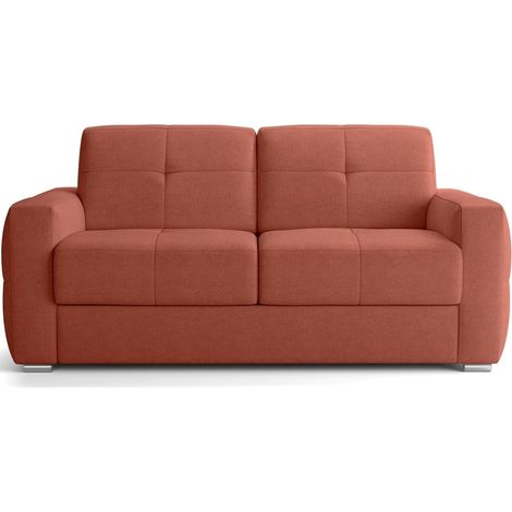 Canapé capitonné convertible 3 places en tissu chenille terracotta - ouverture express - Cassian (1/5)