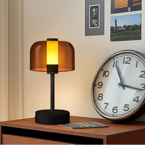 Lámpara de escritorio retro, lámpara de noche recargable para interiores, 3 temperaturas de color, luz nocturna para leer en el dormitorio, color negro (1/5)