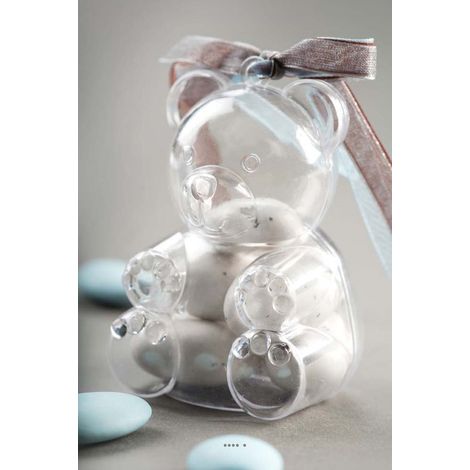 Boite transparente Ours X4 a garnir en PVC idéale pour vos dragees