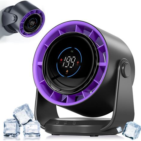 Silent desk fan, 4000 mAh battery, LED display, speeds 1 to 199, powerful airflow, wall mount for desk (1/4)