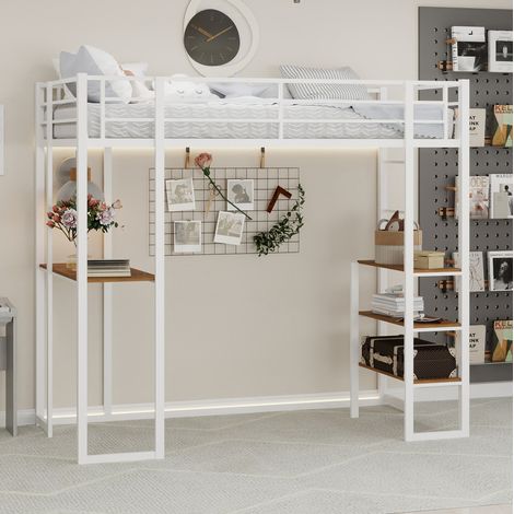 lit mezzanine 90x190 cm blanc – avec bureau et rangements, sans matelas (1/5)