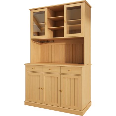 Credenza alta 120x40x191 cm con ante in vetro, prese e USB, colore naturale HOMVRA (1/5)