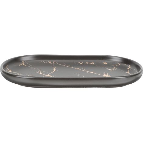 Plateau de Salle de Bain Lisse et Facile à Nettoyer Salle de Bain en Céramique Effet Marbre Noir Organisateur Élégant pour Cosmétiques et Clés'-'-