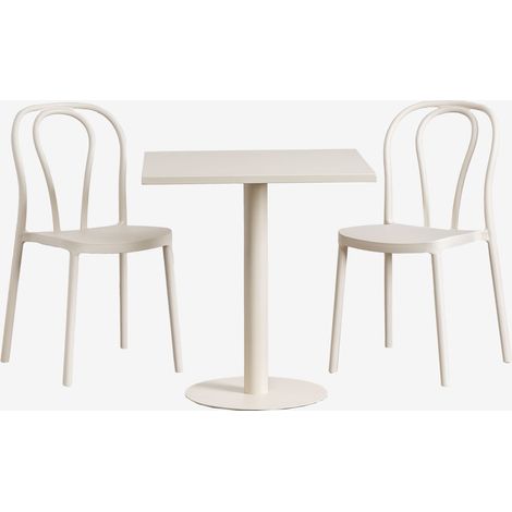 SKLUM Outdoor-Set mit quadratischem Tisch 70 x 70 cm und 2 Stühle Mizzi Beige Tapioca                                  